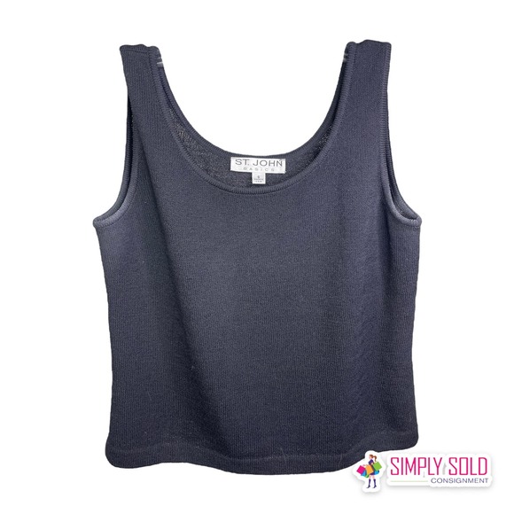 St. John Basics Women's Tank Top Sleeveless Black Knit Cotton Scoop Neck Sz S - Picture 1 of 10
